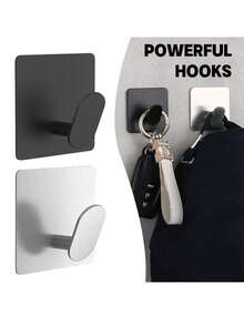 No Drill Adhesive Hooks - Black Towel Hooks, Robe Hooks, Stainless Steel Wall Hooks, Rust & Oil Proof, Stick On Bathroom Or Kitchen Home Essentials, Bathroom Accessories, Must-Have 2026 - Multicolor - View 4