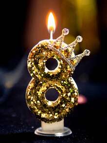 Handmade Sparkling Gold Crown Numeral Candle For Birthday Celebration, Wedding, Anniversary, Theme Party Cake Decor - Gold - View 12
