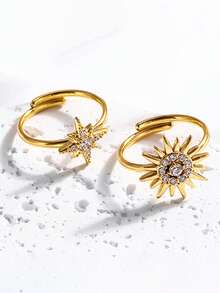 2pcs/Set Men's Personalized Alloy Rhinestone Zirconia Star Ring, Suitable For Daily Wear, Couples Rings - Ring - View 17
