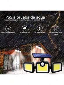 Lámpara Solar Exterior con Sensor de Movimiento - 138LED Lampara Solar de Tres Cabezales con Mando a Distancia, 3 Modos, Iluminación gran angular de 270°, Impermeable Luz Solar Exterior - Negro - Ver 2