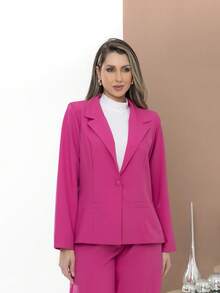 Women's Blazer And Tailored Pants Set - Hot Pink - View 7