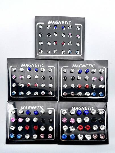 24 قطعة/مجموعة من أقراط كريستال مغناطيسية عصرية بسيطة، أقراط غير مثقوبة متعددة الأحجام مناسبة للرجال والاستخدام اليومي