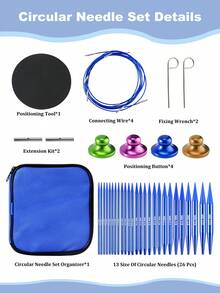 New 13pcs Detachable Blue Circular Needle Storage Case Set, Ergonomic DIY Knitting Tools - 1 Set Of Stainless Steel Circular Needle Storage Bag - View 7
