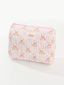 1 Piece Pink Stripe Multi-Purpose Portable Storage Bag Set For Home And Travel Cosmetic Bag Cute Bear Makeup Storage Makeup Organizer Travelling Stuff College Vacation Necessary Makeup Pouch Perfect Underarm Bag Portable Zipper Makeup Bags Mini Pouch Travel Small Makeup Case Accessories Make Up Holder Brush Bag
