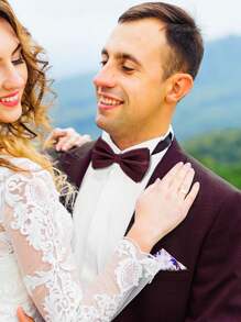 Men's Solid Color Elegant Jacquard Bow Tie, Pre-Tied Double Layer Solid Color Bowtie, Satin Formal Tuxedo Bowknot, Adjustable, Suitable For Groomsmen, Wedding, Party, Formal Events, Holiday Gift