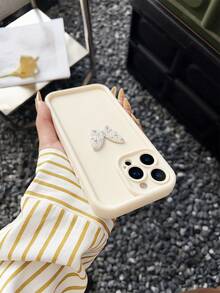 1pc Plain Dopamine Matte Sparkly Butterfly Simple & Clean Phone Case Fit For 16 Pro Max,International Version, Not The Domestic Version - White - View 4