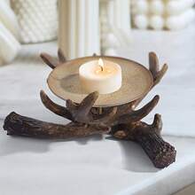 1 pieza Soporte de vela con cuernos de venado creativo, decoración de escritorio, regalo de aniversario, manualidades, decoración navideña, boda