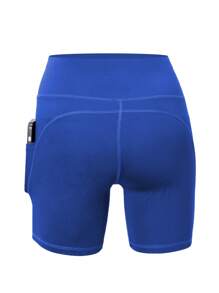 5pcs/Set Plus Size Women's High Waist Elastic Waisted Skinny Shorts, Compression, Pocketed Yoga Running Workout Shorts, Spring/Summer