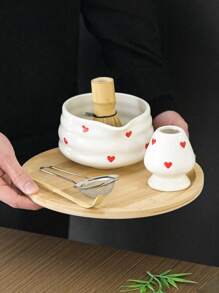 1pc/2pcs/4pcs/5pcs Hand-Painted Heart Matcha Tea Set, Cute Matcha Bowl, Tea Whisk, Tea Spoon, Complete Matcha Tea Utensils Set, Suitable For Matcha Beginners, Gift For Matcha Lovers, Birthday Present Back To School