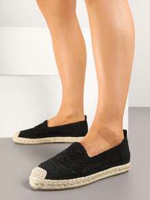 Vices Crochet Espadrilles With Braided Sole - Black - View 2
