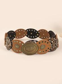 1 buc Accesorii retro în stil stradal pentru femei: Curea metalică ovală cu inele ovale, în stil boem occidental, puternic împodobită, curea vintage cu cataramă sexy și nituri, accesoriu vestimentar la modă pentru purtare zilnică vară, școală toamnă, toamnă, Halloween