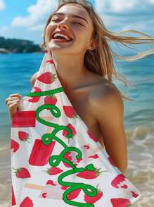 1pc Customized Beach Towel, Quick-Dry Swimming Towel, Comfortable Beach Goers Towel, Fashionable Pool Towel. Customizable With Names, Strawberry, Watermelon, Floral, Cute, Fun, Beautiful Yoga Mat, Beach Accessories, Perfect For Mother's Day, Birthday, Children's Day, Father's Day, Graduation, Wedding, Housewarming, Bathroom, Living Room, Bedroom, Home Bathroom Decor Summer, Beach Mode On Travel Essentials Travel Accessories Beach Essentials