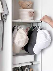 2pcs,Wall Mounted Hat Organiser, Iron Storage Hanger With 6 Hooks, Portable Multi-Functional Storage Hanger, Over The Door Hat Rack, Wardrobe Cabinet Organiser, Suitable For All Types And Sizes Of Hats.