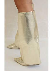 Tall Bottle Body, Pointed Bottle Mouth, Decorative Buckle, And Minimalist Design Boots - Gold 9616A-1 - View 3
