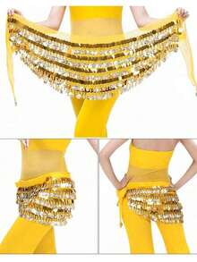 Arabian-Inspired Belly Dance Waist Belt - 288-Coins 5-Layer Copper Gong Wrap For Performances & Carnival Events - Multicolor - View 3