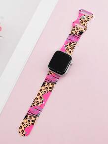 1 pieza Correa de reloj de silicona con estampado de leopardo rosa compatible con Apple Watch Ultra 2/SE/10/9/8/7/6/5/4/3/2/1 de 38/40/41/42mm y 42/44/45/46/49mm