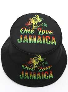 Cappello da pescatore alla moda con stampa "One Love", cappello da sole casual da esterno con protezione solare, unisex, stile giamaicano