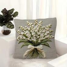 4 piezas/1 pieza Funda de almohada con elegante estampado de lirio del valle, decoración del hogar | 45 x 45 cm | Cierre con cremallera | Tela suave y cómoda - , resistente a la decoloración, lavado a mano, adecuada para la decoración moderna de la sala de estar y el dormitorio, jardín, coche, decoración del hogar. Sin relleno de almohada