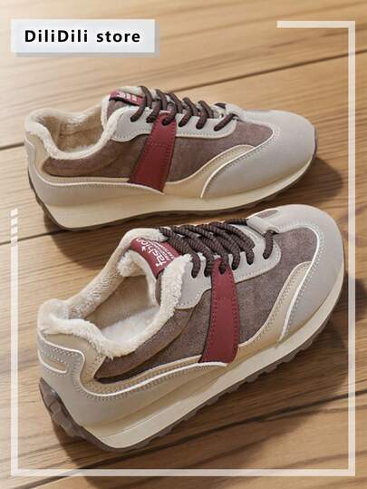 Damen Dicke, warme thermisch gefütterte Chunky Sneaker, neue koreanische Version vielseitige Plateau Sneaker für den Winter