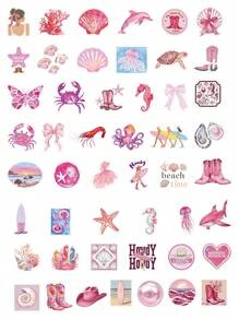 50 piezas Pegatinas de niña de playa rosa para DIY en cuaderno, portátil, funda de teléfono, planificador, casco, guitarra - Desechable