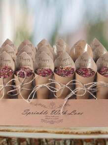 Set de 38 piezas, 1 soporte de conos de confeti con 30 papeles kraft, suministros de decoración para celebraciones de boda, flores secas para confeti de boda al aire libre, suministros de envoltura de regalos, soporte con 30 orificios con forma de cono, 30 papeles kraft disponibles por separado