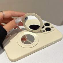 360° Rotating Holder Mirror Liquid Silicone Phone Case Compatible With IPhone 17/Air/16/15/14/13/12/11/XS/XR/XS Max/SE/8/7/Plus/Pro/Pro Max, Full Coverage, Precise Lens, Anti-Drop, Minimalist White Soft Shell - White - View 3