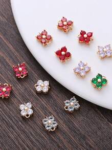 1 pieza/5 piezas Colgante de flor de trébol de cristal de circonia cúbica microincrusted, hecho a mano para hacer pulseras y joyas DIY, de aproximadamente 7,7 * 10 mm incluyendo el anillo, elegante kit de accesorios de colgante de cuentas portátil DIY