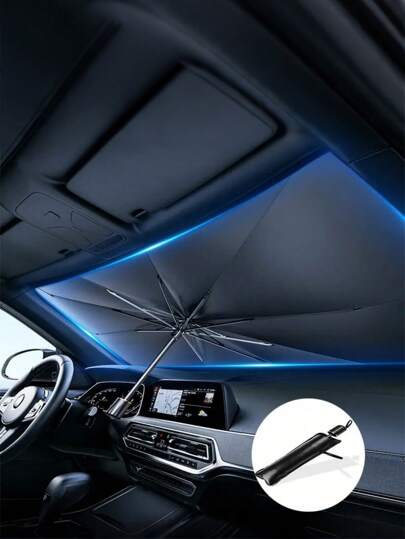 1 Stück faltbare Auto Windschutzscheiben Sonnenblende mit Aufbewahrungstasche - UV-Schutz Sonnenblende, Stoff für Zuhause/Auto Verwendung, antistatische Frontscheibenabdeckung, Wärmeisolierung, modisches Fahrzeugzubehör | einfache Installation, passend für Limousine/SUV (Farbe & Stil zufällig)