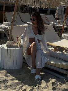 Women's Simple Elegant Vacation "Kimo/Wild Mischievous Girl" Style Cover Up, Spring/Summer - White - View 6