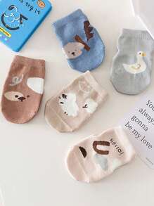 5 par skarpetek antypoślizgowych z kreskówek dla niemowląt i małych dzieci, miękkie i ciepłe skarpetki do chodzenia w pomieszczeniach, odpowiednie do codziennego noszenia przez dzieci