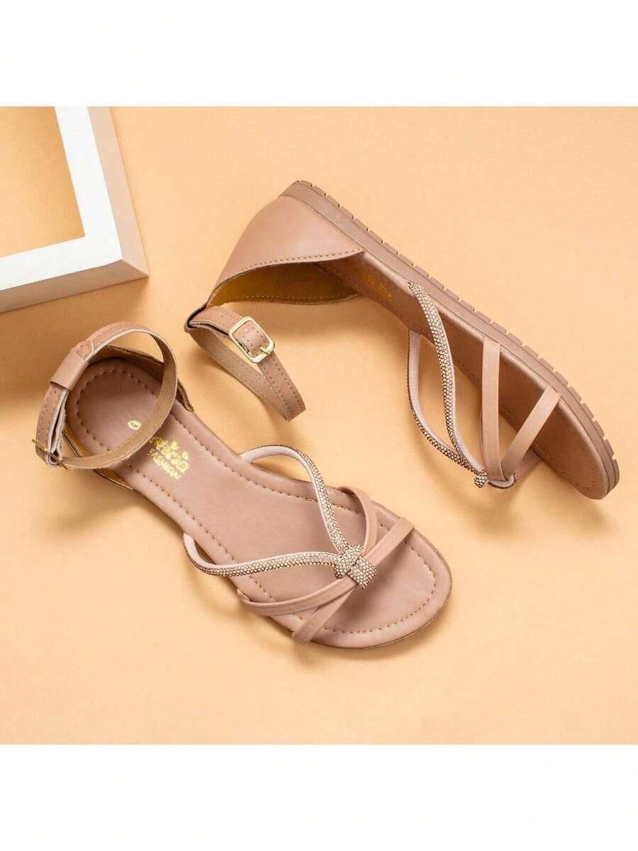 Women's Flat Sandals Shiny Rhinestone Comfortable Everyday Elegant Buckle Promotion - Màu nâu  Mocha - Xem 1