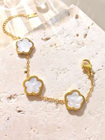 1 pièce Bracelet élégant de mode floral en acier inoxydable doré, convient pour le port quotidien des femmes