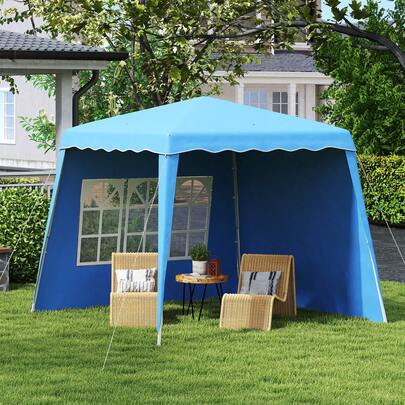 Outsunny 2.4 X 2.4m Pop Up Gazebo Canopy Tent With 2 Sidewalls And Carry Bag, Height Adjustable, UV50+ Party Tent Event Shelter For Garden, Patio