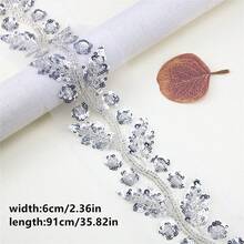 1 yard Hạt Thêu Ren Hòa Tan Trong Nước DIY Ren Ruy Băng Hạt Thủy Tinh Phụ Kiện May Mặc - Lá đính sequin - Xem 14