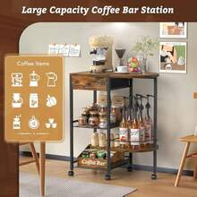 VINCOURNA Coffee Station Coffee Bar Cart With Storage Drawer 39CM W Deeper Large Coffee Cart 4-Tier Coffee Rack Farmhouse Coffee Station Cabinet Coffee Bar Table For Kitchen Office Living Room - Braun1 - View 4