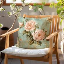 1 件洛可可粉色花卉复古印花单面装饰抱枕套，17.7*17.7 英寸，家居装饰靠垫套，适用于客厅沙发卧室，派对装饰礼物 - 款式D - 查看 7