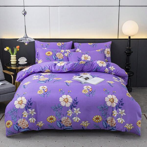 3 piezas Set de ropa de cama de poliéster con estampado floral, Set de ropa de cama con estampado botánico, suave y transpirable para dormitorio, habitación de invitados, dormitorio (1 *Funda nórdica + 2 *Fundas de almohada, sin relleno)