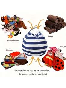 1个条纹毛绒娃娃收纳袋，大容量带提手椅套，优质涤纶材质，多功能拉链毯子收纳袋，儿童毛绒娃娃收纳袋，条纹沙发袋，大容量拉链毯子收纳旅行袋，多功能收纳袋，可收纳玩具、毯子和旅行必需品，家居收纳盒，娃娃收纳袋，衣物收纳袋，泰迪熊收纳袋，节省衣柜空间
