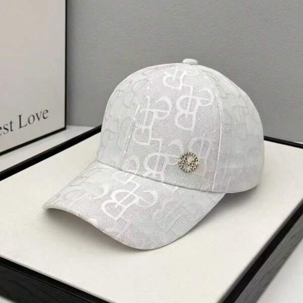 1 pieza Gorra de béisbol con letra de jacquard y logo de M de strass para mujer, moda casual y versátil adecuada para el uso diario