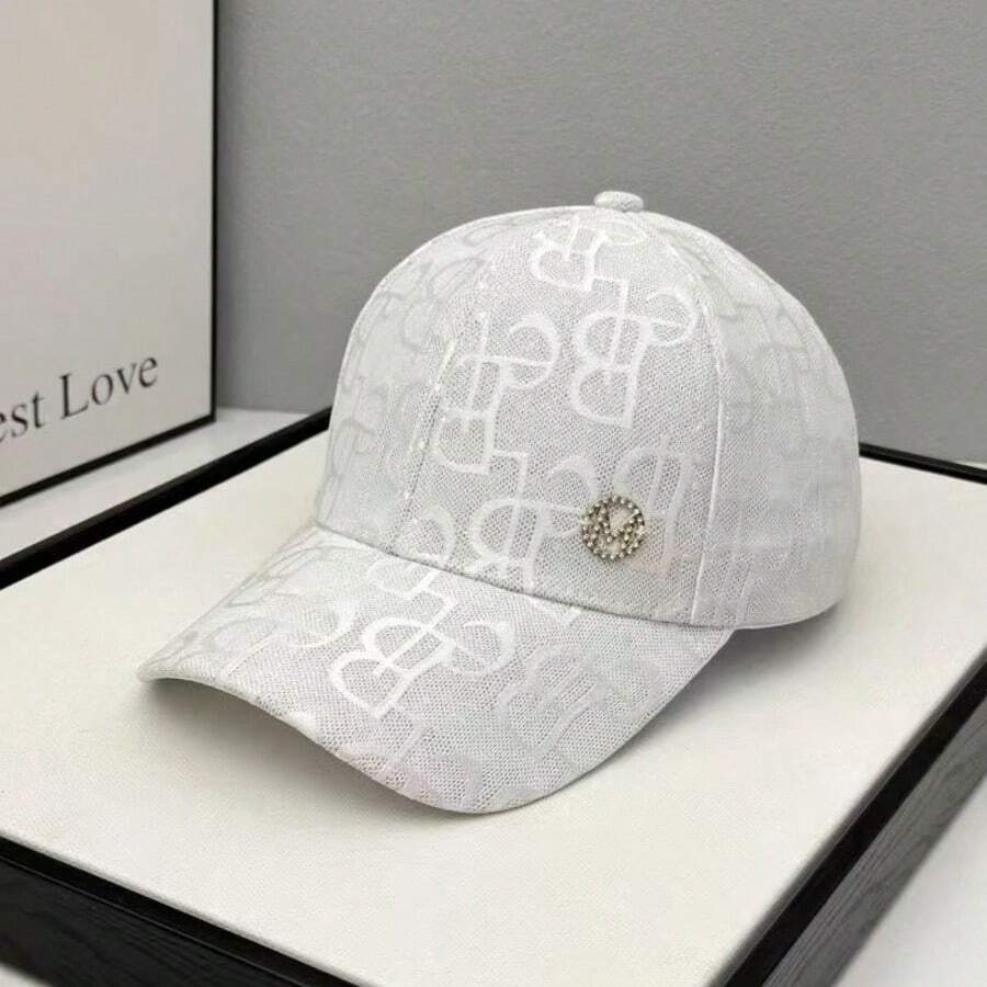 1 pieza Gorra de béisbol con letra de jacquard y logo de M de strass para mujer, moda casual y versátil adecuada para el uso diario