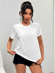 Customizable Women's Short Sleeve Round Neck T-Shirt With Personalized Custom Design Print - White - View 5