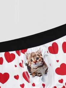 1pc Cat Heart Graphic Print Men's Comfortable Boxer Briefs - White - View 5