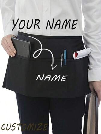 1 pezzo Grembiule personalizzato unisex in poliestere con 3 tasche - Grembiule corto regolabile in vita, uniforme da lavoro per camerieri, parrucchieri, saloni di bellezza, scuole di cosmetologia, barbieri, regalo personalizzato, adatto per cucina, hotel, ristorante, cottura, panificazione e uso dello chef, perfetto per testo o logo personalizzato, accessori per matrimoni