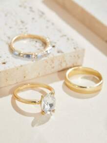 3 Peças/Conjunto Anel Nupcial Exclusivo com Zircônia Cúbica de Corte Oval, Conjunto de Anel de Noivado, Presente para Ela, Anel de Promessa, Conjunto de Alianças, Conjunto de Aliança de Eternidade e Lisa para Presente