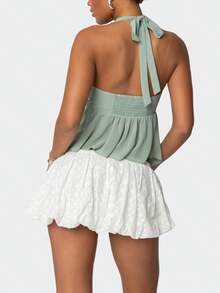 Womens Y2K Sequin Cami Tops Sexy Sparkle Lace Up Crop Top Tie Up Halter Scoop Neck Straps Tank Top - 綠色 - 查看 4
