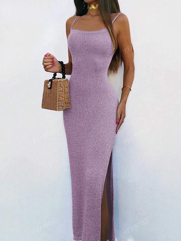 Robe dos nu sexy fendue haute couleur unie style bohème avec lacets, pour tenues de vacances de femmes