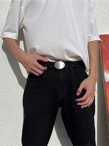 1 Pc Men Smooth Buckle Simple Fashionable INS Belt, Personalized Waist Belt Suitable For Daily Wear - Multicolor - View 4