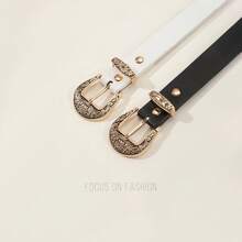 2pcs PU Leather Solid Color Bohemian Handmade Luxury High-End Belt, Suitable For T-Shirts, Jeans, Casual Wear, Skirts, New 2025 Spring And Summer Women's Belts - Black and White - View 5