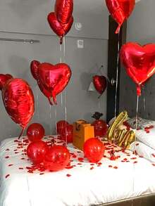 42 个 16 英寸金色“HAPPY ANNIVERSARY”字母气球套装，红色心形气球，金色链接 LOVE 铝箔气球，适用于婚礼、周年纪念派对装饰