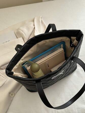 Large Capacity Rhombus Pattern Solid Color Bow Handbag, Casual Simple Fashion Tote Bag, 2025 New Arrival, Fashionable Bow Purse For Women